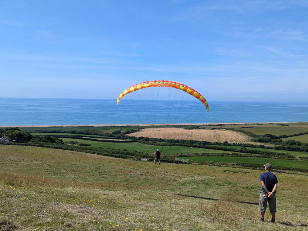 Andrew seeing off a halfway flight at Swyre Hill